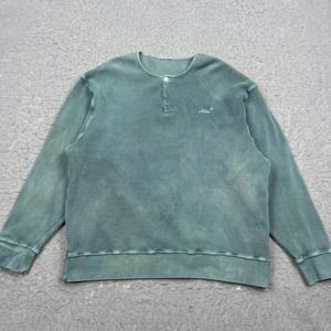 KITH Micro Waffle Colby Henley Men's Large Mineral Blue Pullover Long Sleeve Top